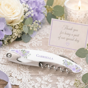 Elegante Wasserfarbe Florale Lila Boho Hochzeitsna Kellnermesser