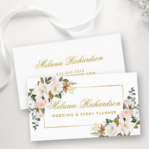 Elegante Wasserfarbe Florale Magnolien Rosen Gold Visitenkarte