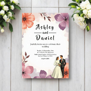 Elegante Wasserfarbe Florale Romantische Hochzeit Einladung