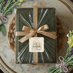 Elegante Wasserfarbe Florale Vintage-Bücher Danke Quadratischer Aufkleber