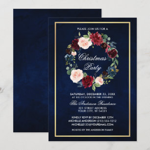 Elegante Wasserfarbe Florale Weihnachtsfeier Gold Einladung