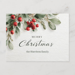 Elegante Wasserfarbe "Frohe Weihnachten" Gruß Feiertagspostkarte