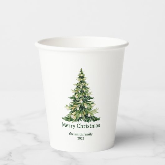 Elegante Wasserfarbe Frohe Weihnachtsbaum Non-Foto Pappbecher (Vorderseite)