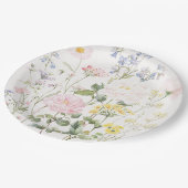 Elegante Wasserfarbe-Garten-Blumenhochzeit Pappteller (Schrägansicht)