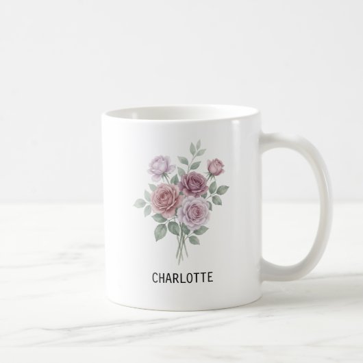 Elegante Wasserfarbe-Gartenrose-Tasse Kaffeetasse (Rechts)