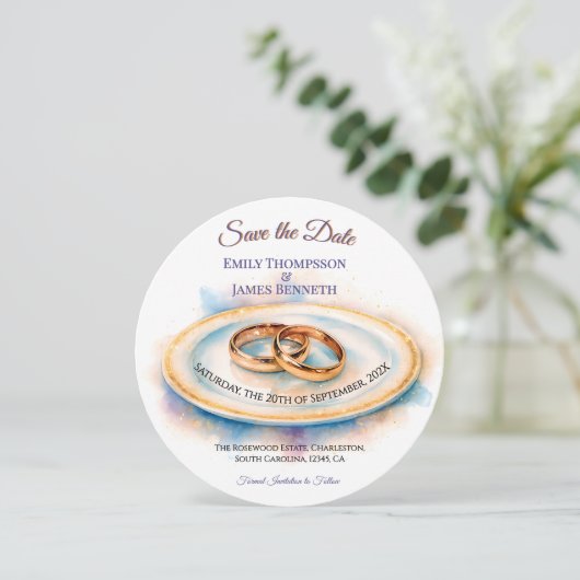 Elegante Wasserfarbe Goldene Rose Hochzeiten Save The Date (Stehend Vorderseite)
