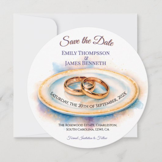 Elegante Wasserfarbe Goldene Rose Hochzeiten Save The Date (Vorderseite)