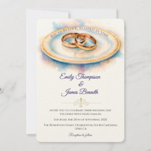 Elegante Wasserfarbe Goldene Rose Hochzeitsringe Einladung