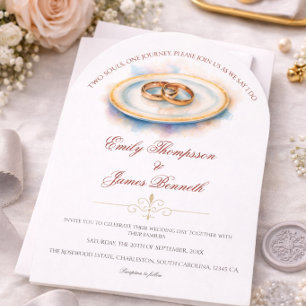 Elegante Wasserfarbe Goldene Rose Hochzeitsringe Einladung