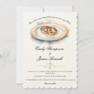 Elegante Wasserfarbe Goldene Rosen Hochzeitsringe Einladung