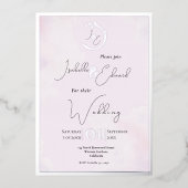 Elegante Wasserfarbe Gray Lovebirds & Pink Wedding Folieneinladung (Vorderseite)