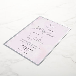 Elegante Wasserfarbe Gray Lovebirds & Pink Wedding Folieneinladung