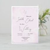 Elegante Wasserfarbe Gray Lovebirds & Pink Wedding Folieneinladung (Stehend vorne)