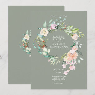 Elegante Wasserfarbe-Grün-Blumenhochzeit Einladung