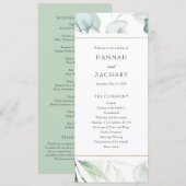 Elegante Wasserfarbe-Grün-Botanik-Hochzeit Programm (Vorne/Hinten)