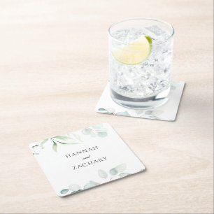 Elegante Wasserfarbe-Grün-Botanik-Hochzeit Rechteckiger Pappuntersetzer