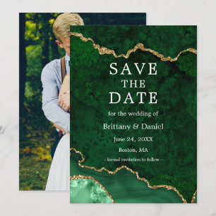 Elegante Wasserfarbe Grünmarmor-Achat-Geode-Foto Save The Date