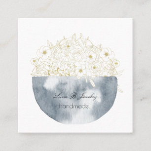 Elegante Wasserfarbe Halbmond- und BlumenSquare-Ka Quadratische Visitenkarte
