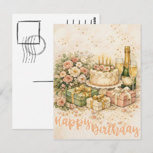 Elegante Wasserfarbe Happy Birthday Illustration Postkarte