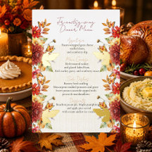 Elegante Wasserfarbe Herbst-Blumen-Dinner-Menü