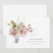 Elegante Wasserfarbe Hochzeit mit Blumen Save the Date (Vorne/Hinten)