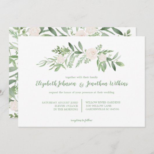 Elegante Wasserfarbe Hochzeitsfeier für Elfenbein Einladung (Vorne/Hinten)