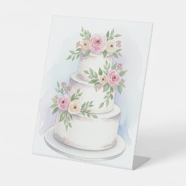 Elegante Wasserfarbe Hochzeitskuchen Tabletop Zeic Sockelschild