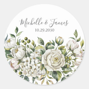 Elegante Wasserfarbe Hortensie Rose Blumige Hochze Runder Aufkleber