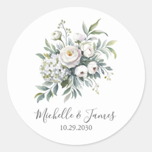 Elegante Wasserfarbe Hortensie Rose Blumige Hochze Runder Aufkleber