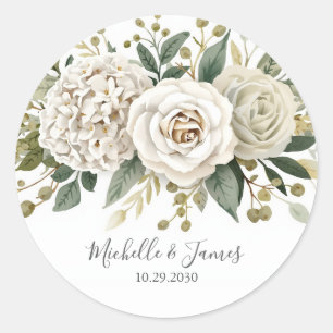Elegante Wasserfarbe Hortensie Rose Florale Hochze Runder Aufkleber