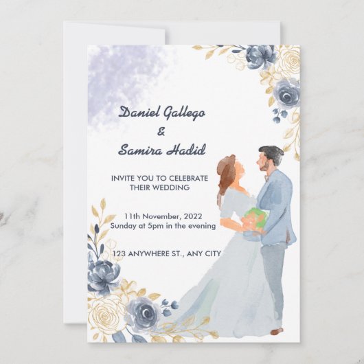 Elegante Wasserfarbe illustrierte Hochzeit Einladung (Vorderseite)