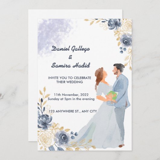 Elegante Wasserfarbe illustrierte Hochzeit Einladung (Vorne/Hinten)