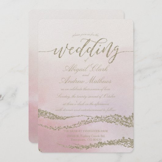 Elegante Wasserfarbe in Blush Einladung zur Hochze (Vorne/Hinten)