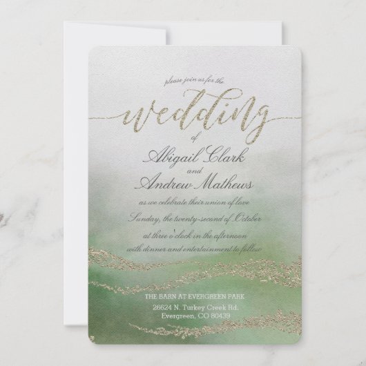 Elegante Wasserfarbe in Foliage Hochzeit Einladung (Vorderseite)