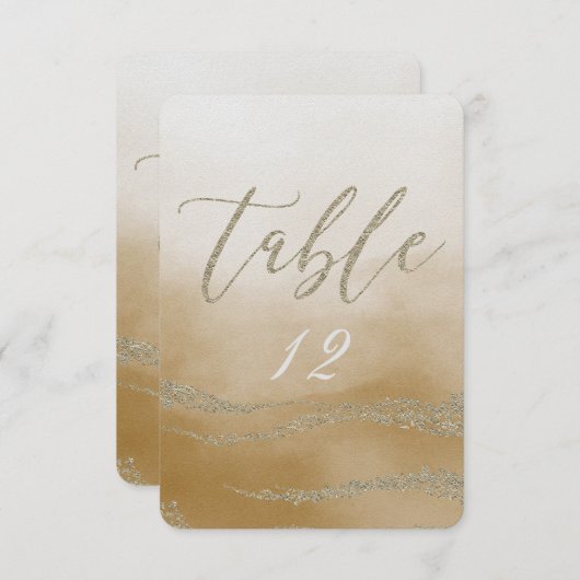 Elegante Wasserfarbe in Sand Hochzeit Tischnummer (Vorne/Hinten)
