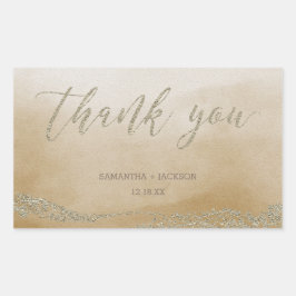 Elegante Wasserfarbe in Sand Hochzeit Vielen Dank Rechteckiger Aufkleber