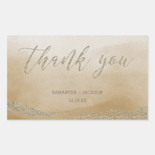 Elegante Wasserfarbe in Sand Hochzeit Vielen Dank Rechteckiger Aufkleber (Vorderseite)