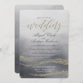 Elegante Wasserfarbe in Smoke Hochzeit Einladung (Vorne/Hinten)