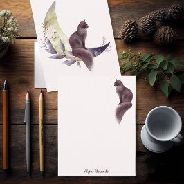 Elegante Wasserfarbe Katze auf dem Mond Girly Pink Mitteilungskarte