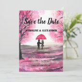 Elegante Wasserfarbe Kirschblüte Sakura Hochzeit Save The Date (Stehend Vorderseite)