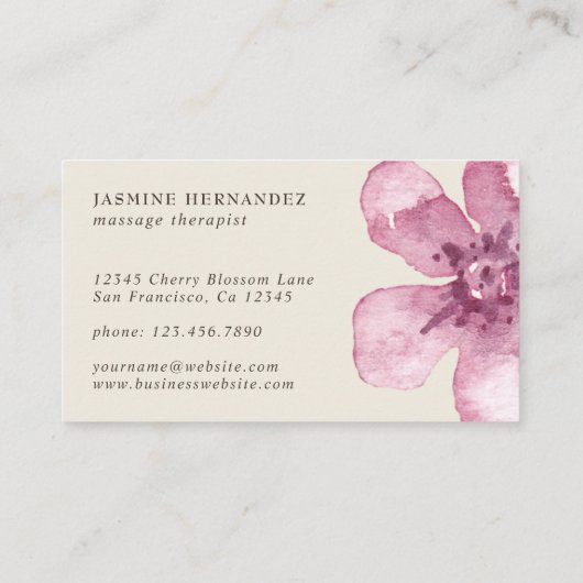 Elegante Wasserfarbe Kirsche Blossom Rosa Blüte Visitenkarte (Rückseite)