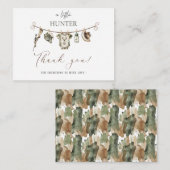 Elegante Wasserfarbe Kleine Jägerdusche Baby Mitteilungskarte (Vorne/Hinten)