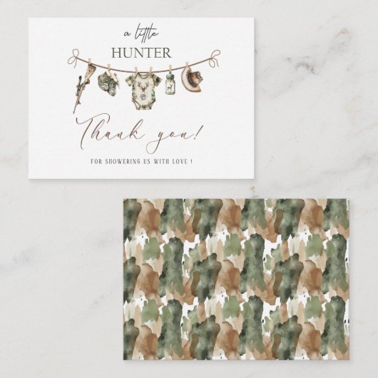 Elegante Wasserfarbe Kleine Jägerdusche Baby Mitteilungskarte (Vorne/Hinten)