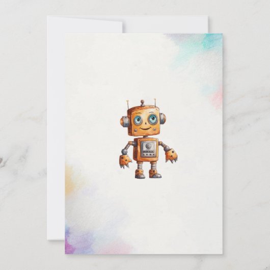 Elegante Wasserfarbe Kleine Roboter Kinderdusche Einladung (Rückseite)