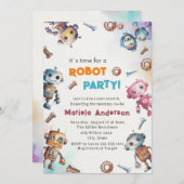 Elegante Wasserfarbe Kleine Roboter Kinderdusche Einladung (Vorne/Hinten)