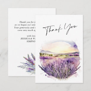 Elegante Wasserfarbe Lavendel Blumen Feld Hochzeit Dankeskarte