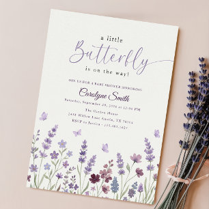 Elegante Wasserfarbe Lavendel Schmetterling Baby S Einladung