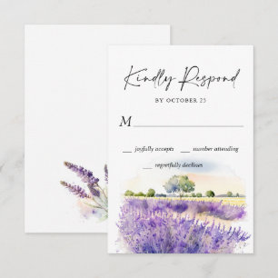 Elegante Wasserfarbe Lavendelblumen Feld Hochzeit RSVP Karte