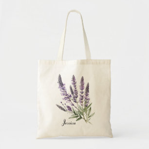 Elegante Wasserfarbe Lavendelblüten Personalisiert Tragetasche