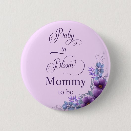 Elegante Wasserfarbe Lila Blume Button (Vorderseite)